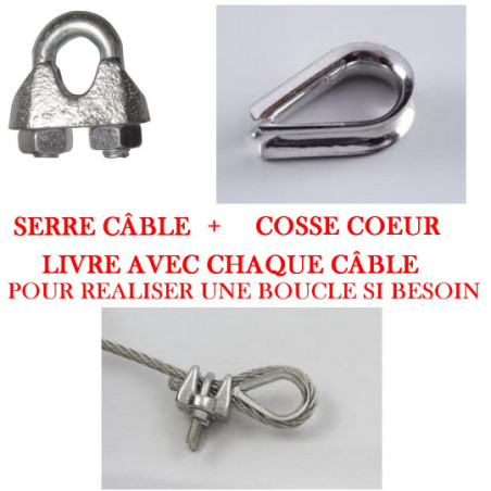 Avertissement câble acier 3 mm avec cosse coeur et manchon serti pour porte de garage Novoferm F035