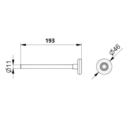 Schéma de roulette acier zingué de diamètre 46mm et d'une largeur de 193mm pour porte de garage sectionnelle f324