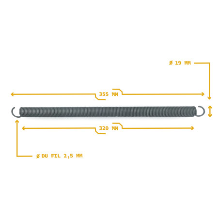 Mesures Ressort traction type A 35,5 cm porte de garage